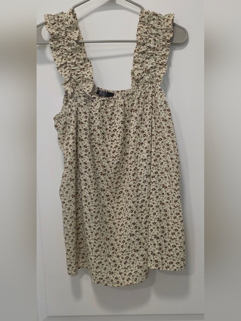 Womens' Cream Floral Ruffle-Strap Tank Top
